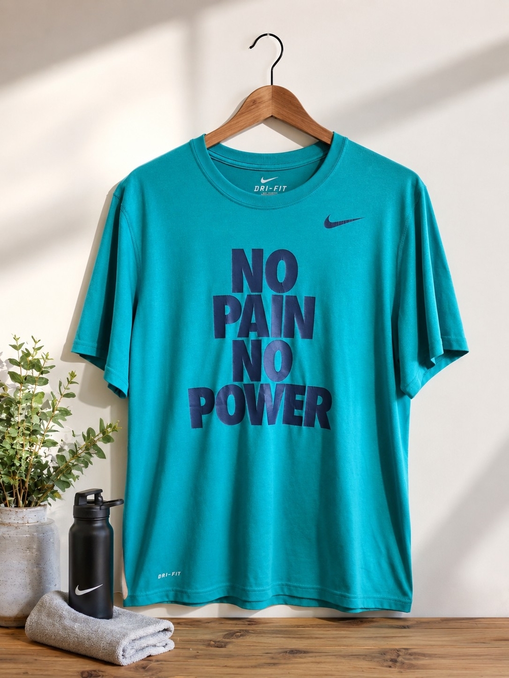 Nike Men’s Teal Dri-FIT Performance Tee - No Pain No Power Size Large